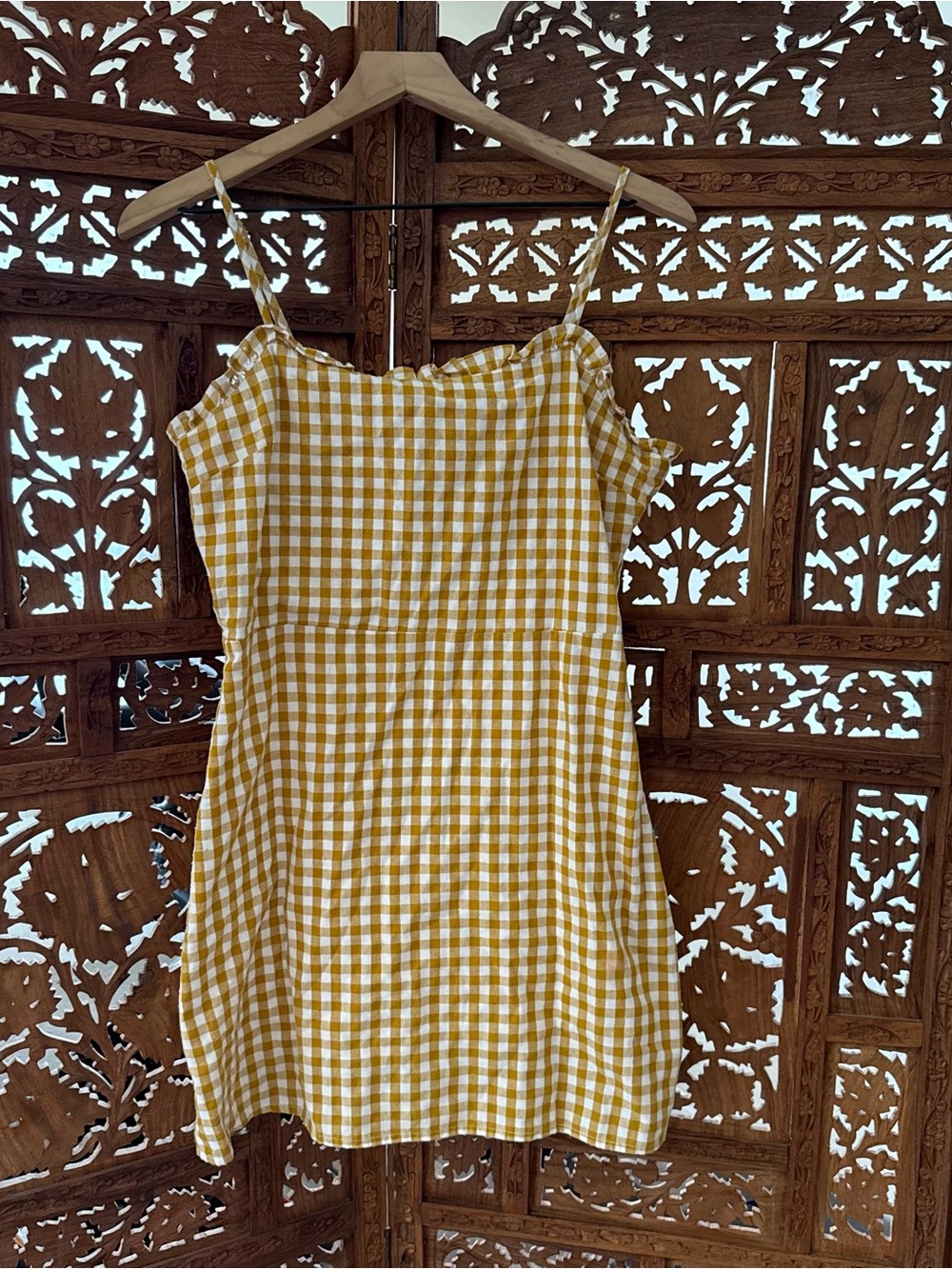 Cotton candy la Yellow Gingham Ruffle Strap Mini Dress